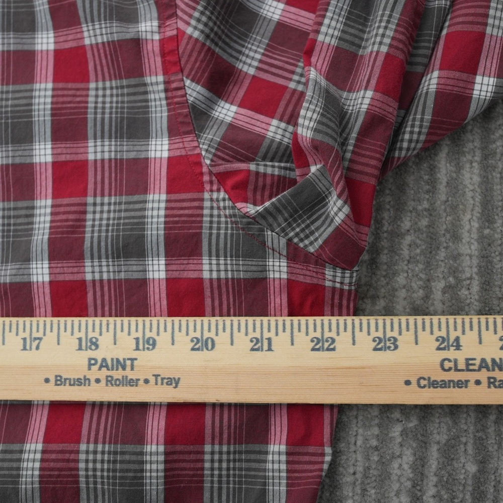 Banana Republic Shirt Men Plaid Button Up Red Gray Long Sleeve Stretch Slim L - Picture 6 of 9